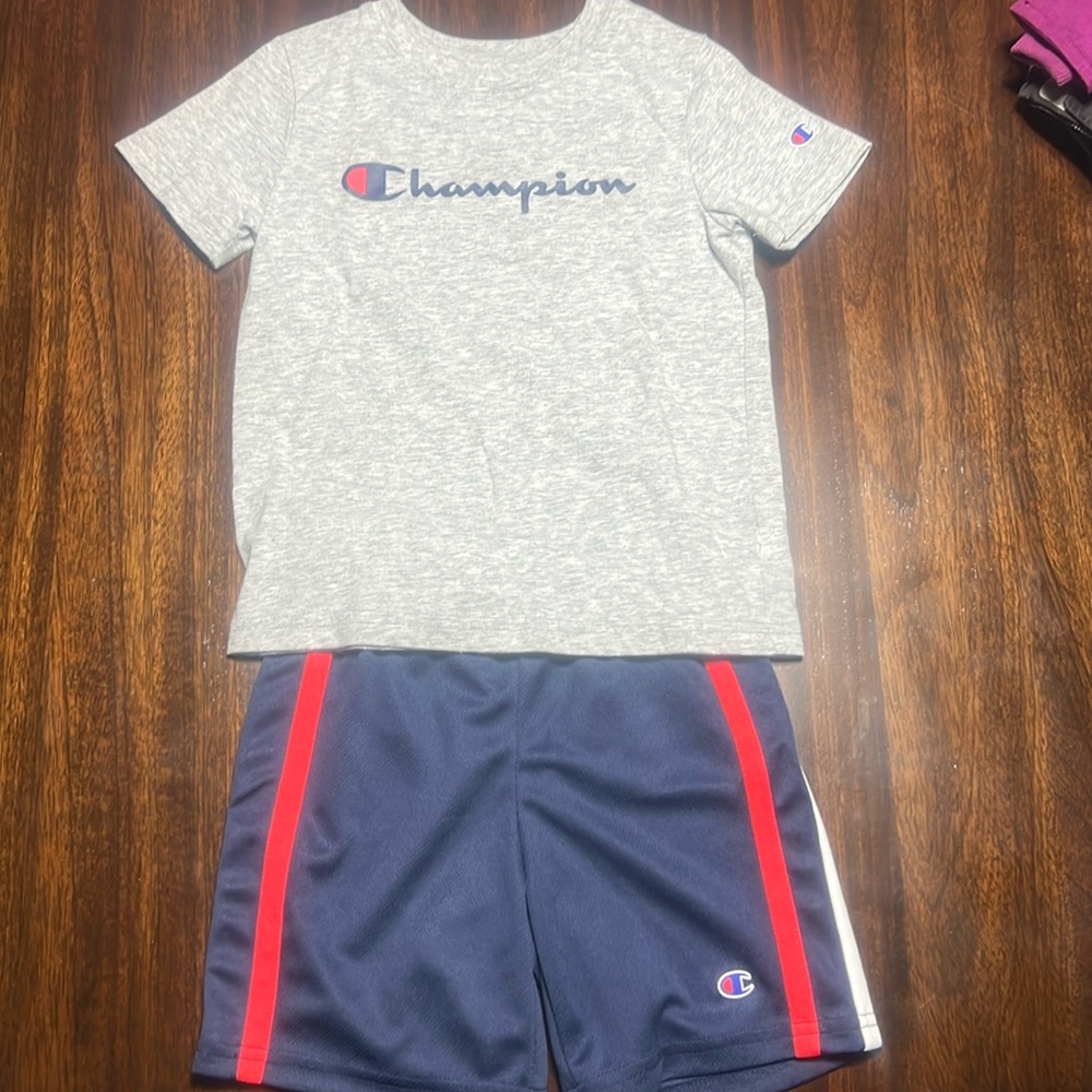 Very good condition champion red white and blue outfit